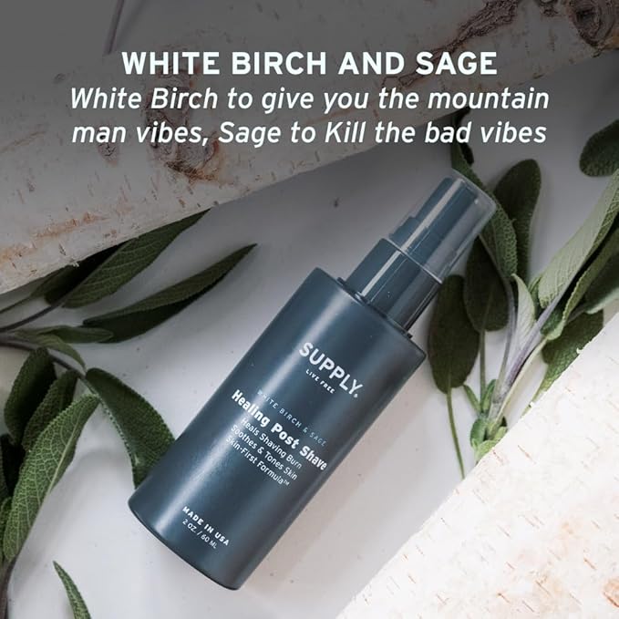 SUPPLY Healing Post Shave- White Birch & Sage After Shave- Alcohol- Free Soothing Formula for Men- Nourishes, Soothes and Boost Cell Repair- for Sensitive and Acne-Prone Skin- 2 oz. Bottle