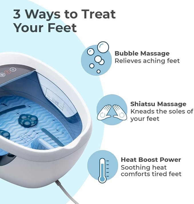 Homedics Shiatsu Bliss Footbath with Heat Boost, Foot Spa Massager, Deep Kneading Pedicure Tub, Vibrating Bubbles with Soothing Heat, Portable at-Home Spa