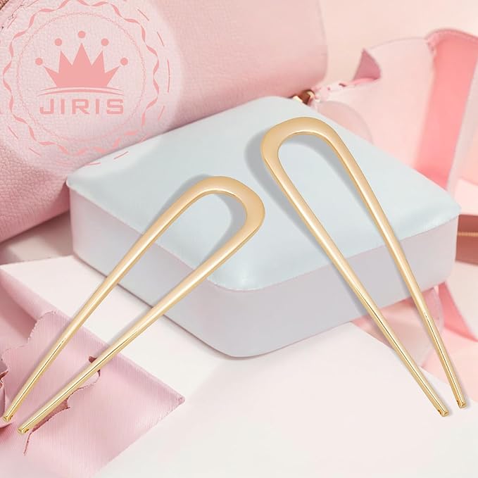 2PCS 5.5Inch French Hair Pins Large U-Shaped Pins for Women and Girls Fashion Metal Hair Pin French Twist Hair Pins for Buns, Updos,Stylish and Functional(set3-gold)