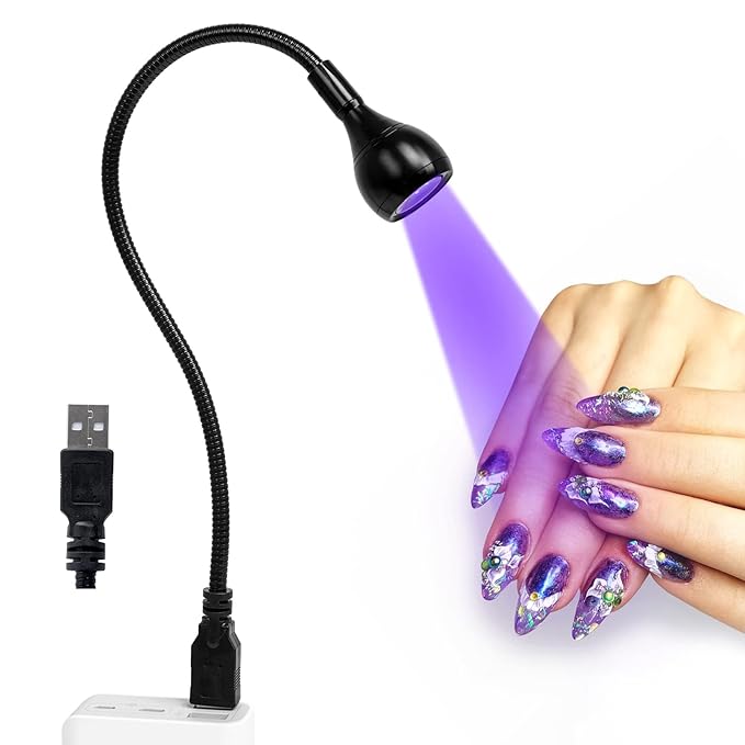 AORAEM LED Nail Lamp 3W LED Nail Portable Manicure Dryer Gel Polish Curing Light with Black Gooseneck Uv Light for Gel Nails Tips USB Plug Play Nails Salon and Home DIY