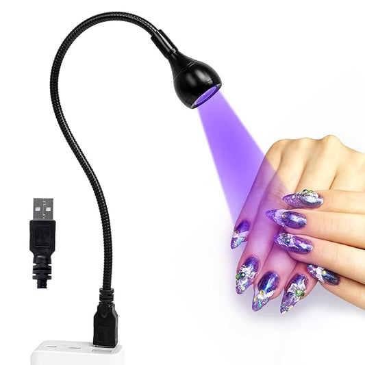 AORAEM LED Nail Lamp 3W LED Nail Portable Manicure Dryer Gel Polish Curing Light with Black Gooseneck Uv Light for Gel Nails Tips USB Plug Play Nails Salon and Home DIY