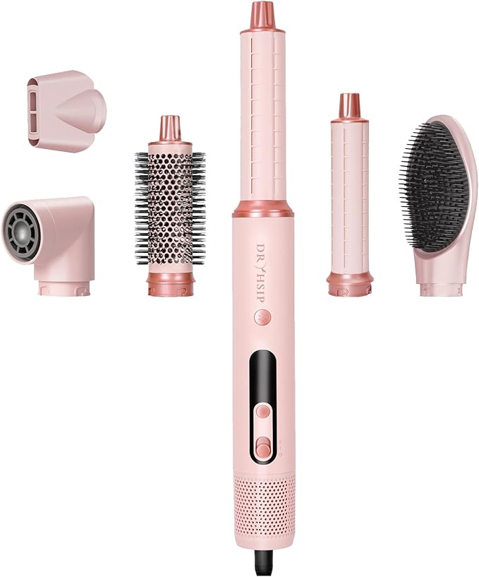 6 in 1 Air Styler Set & Hair Dryer Brush, 110,000 RPM High-Speed Negative Ionic Hair Dryer Fast Drying, Multi Professional Hot air Styler for Curling Volumizing Straightening Styling(Pink)