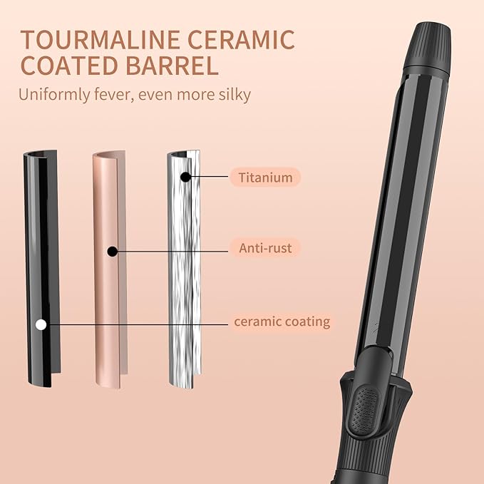 1 Inch Curling Iron with Clipped Tourmaline Ceramic Barrel Professional 1.25 Inch Hair Curler up to 450°F Dual Voltage for Traveling 60 Mins Auto Off Suit for Different (Black, 1 inch)
