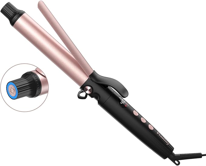 Parstiny Dual Voltage Curling Iron: Home &Travel hair curler with Smart Timer - beginners & Stylists - 1.25 Inch ceramic curling iron Up to 410℉ with LCD & Stand - medium/long hair SGS Certified