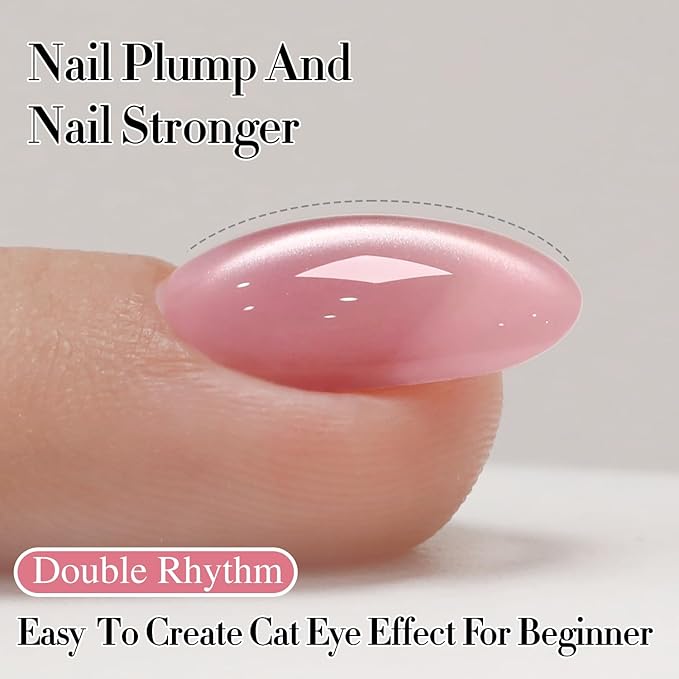 Double Rhythm 0.5 OZ Cat Eye Gel Polish with Magnet 15ML Holographic Glitter Shimmer Translucent Jelly Color Magnetic Polish Salon DIY at Home (Pink Builder-MC1202)
