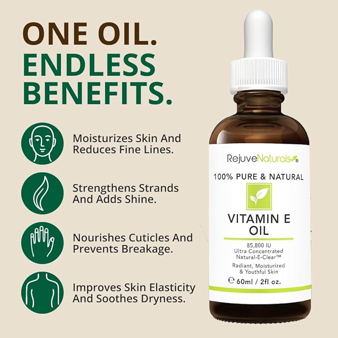 Vitamin E Oil - 100% Pure & Natural, 85,800 IU. Repair Dry, Damaged Skin from Surgery & Acne, Age Spots & Wrinkles. Boost Collagen for Moisturized, Youthful-looking Skin. d-alpha tocopherol, 2 Fl Oz