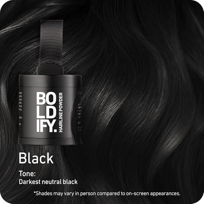 BOLDIFY Hairline Powder (LARGE, 10g) - Root Touch Up Hair Color for Gray Coverage - Bald Spot Concealing Hair Powder for Women & Men - 24-Hour Stain-Proof - Black