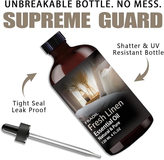 Fresh Linen Essential Oil, Fresh Linen Oil 4 Fl Oz 120ML for Diffuser Humidifier Yoga Cleaning DIY Candle Soap Making Perfume Gift for Women Fragrance Oils