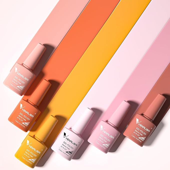 VENALISA Orange Gel Nail Polish Set, 6 Colors Coral Pink Orange Yellow Gel Polish UV Gel Soak Off For Nail Salon DIY Home Manicure