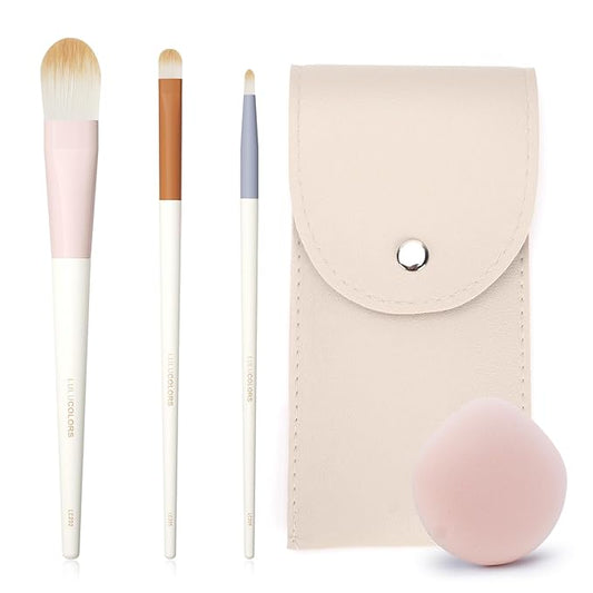 Colorful 3-PCS Foundation Brush Set with Latex-Free Makeup Sponge and Travel Pouch-Soft,Cruelty-Free Synthetic Bristles, Brushes for Foundation, Concealer, and Detail Application