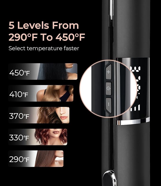 PRITECH Flat Iron Hair Straightener, Titanium Flat Iron with Adjustable Temp(290°F-450°F), 1 inch Plate for All Hairstyles Anti-Scald Dual Voltage Straightening and Curler 2 in 1 (Black)