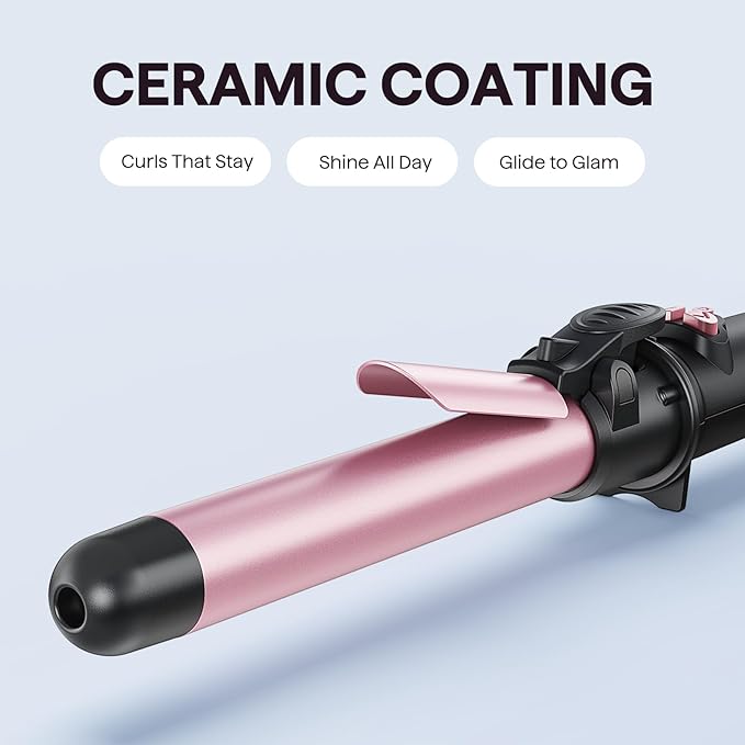Wavytalk Rotating Curling Iron, Curl Cycle, 1 Inch Automatic Curling Wand for Long Hair, Get Effortless Beach Waves with Self Spinning Barrel up to 430°F with Home Button, Dual Voltage, Rose Gold