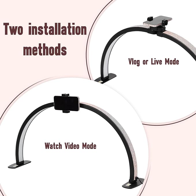 Half Moon Light for Nail Desk with Phone Holder, 29IN Folding Half-Moon Lamp with Shinning Diamond, LED Light for Manicure, Eyelash Extension, Tattooing, Skin Management, Color Temperature 3000-6500K