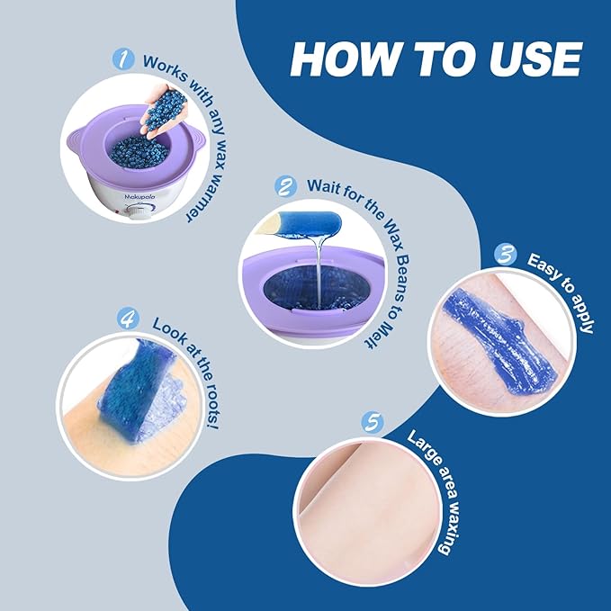 Hard Wax Beads for Sensitive Skin, 2lb Unscented Spa Waxing Beads at Home for Brazilian Waxing, Professional Bluk Wax Beans Hair Removal for Body, Bikini, Legs, Facial, Easy Use, Blue