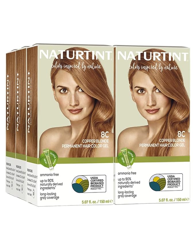 Naturtint 8C Copper Blonde Permanent Hair Color (Pack of 6), Ammonia Free, Vegan, Cruelty Free, up to 100% Gray Coverage, Long Lasting Results (Packaging may vary)