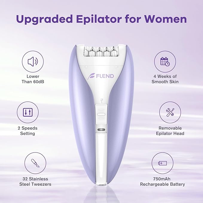Silent Epilator for Women, 2-Speed Facial & Body Hair Remover, Smooth Glide Technology, for Face, Legs, Bikini & Arms