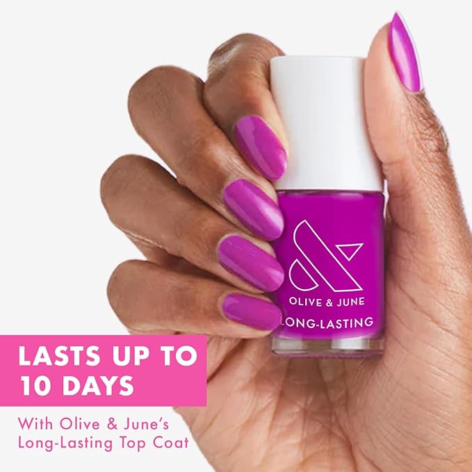 Olive & June Long Lasting Nail Polish | Plump Gel-Like Finish No Lamp Needed | Lasts up to 10 days | Salon-Quality at Home | 15-Free Vegan Cruelty-Free Chip-Resistant Shine | Grape Soda Daring Purple
