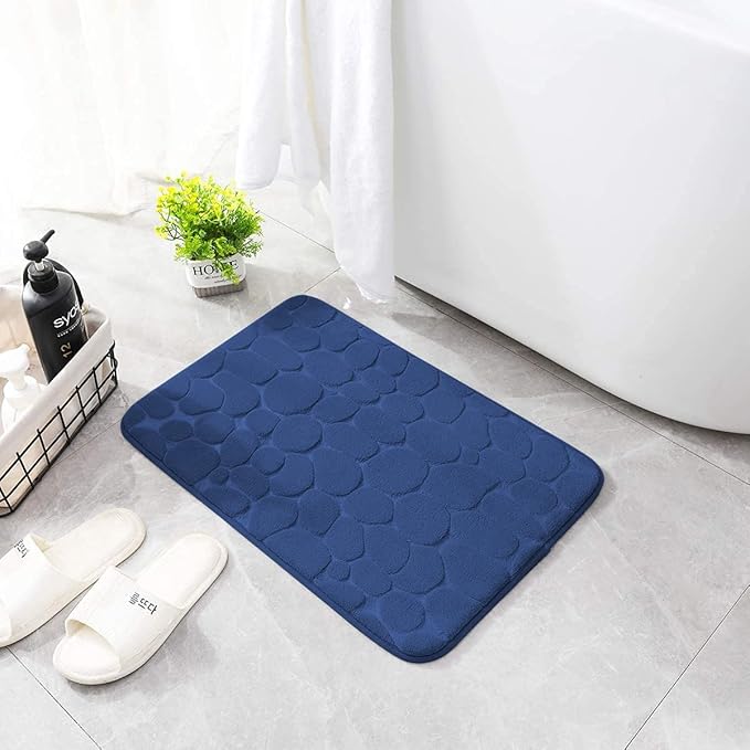 YIHOUSE Memory Foam Bath Mat Cobblestone Bathroom Rugs Super Water Absorbent Bath Mats for Bathroom Machine Washable Bath Rugs(24 x 36,Dark Blue)