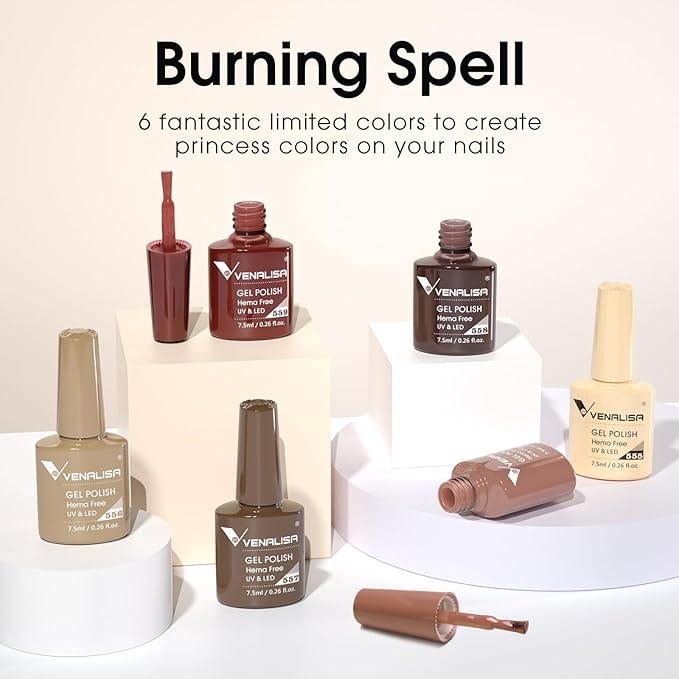 VENALISA Brown Gel Nail Polish Set - 6 Colors Fall Winter Skin Tones Neutral Nude Brown Gel Polish Kit for Salon Nail Art DIY at Home Manicure