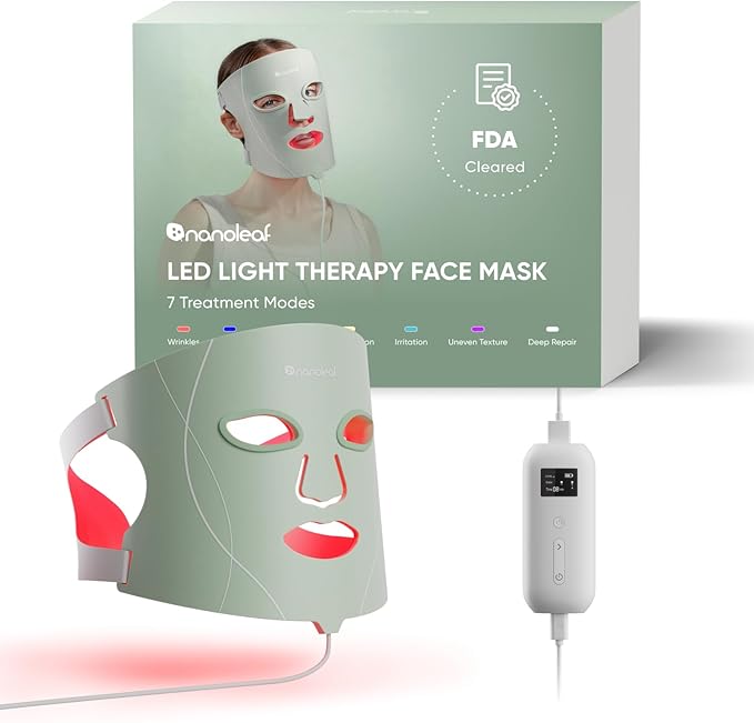 Nanoleaf FDA-Cleared LED Face Mask with 7 Light Therapy Modes - Professional Red, Blue & NIR Light Treatment Device for Wrinkles, Acne & Skin Rejuvenation - 432 LEDs, Rechargeable
