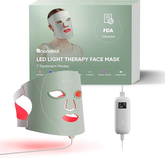 Nanoleaf FDA-Cleared LED Face Mask with 7 Light Therapy Modes - Professional Red, Blue & NIR Light Treatment Device for Wrinkles, Acne & Skin Rejuvenation - 432 LEDs, Rechargeable