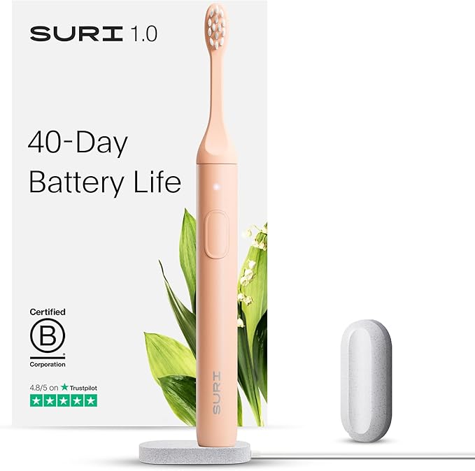 SURI 1.0 Sonic Electric Toothbrush | 1 Month+ Battery | Designed in California | Electric Toothbrush for Adults | Travel Toothbrushes | Tooth Brush | Pink