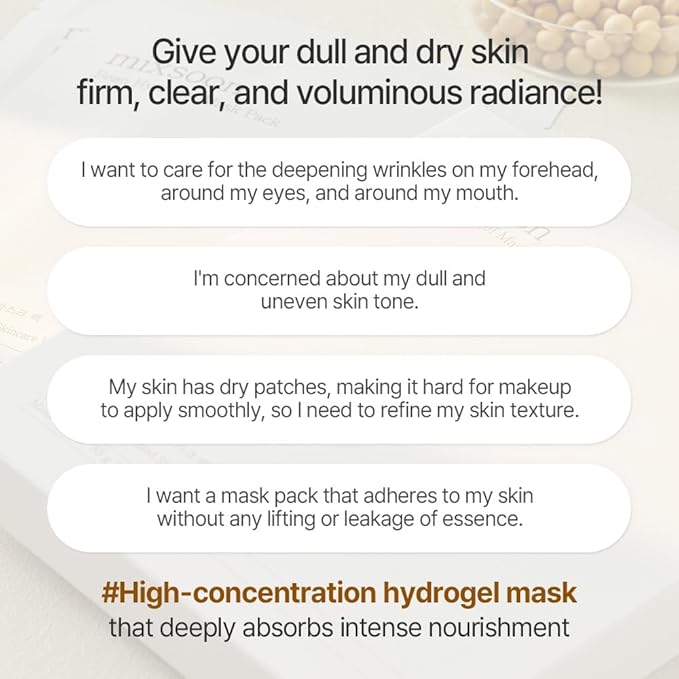 mixsoon Bean Collagen Hydrogel Mask - Hydration All-In-One Firming, Soothing Gel Formula for Radiant, Smooth Skin 35g / 1.18 fl.oz. (3ea) Korean Glass Skin Care