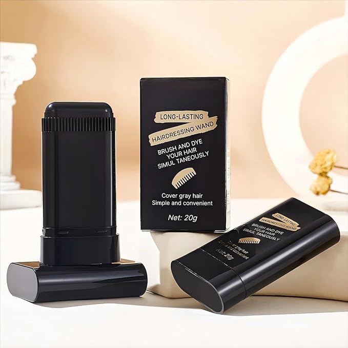 2-in-1 Hair Color Stick & Comb, Long-Lasting Waterproof Color,Sweat-Proof, Quick Root Touch-Up, Coloring Tool – For Women & Men (2-Pack-BLACK)