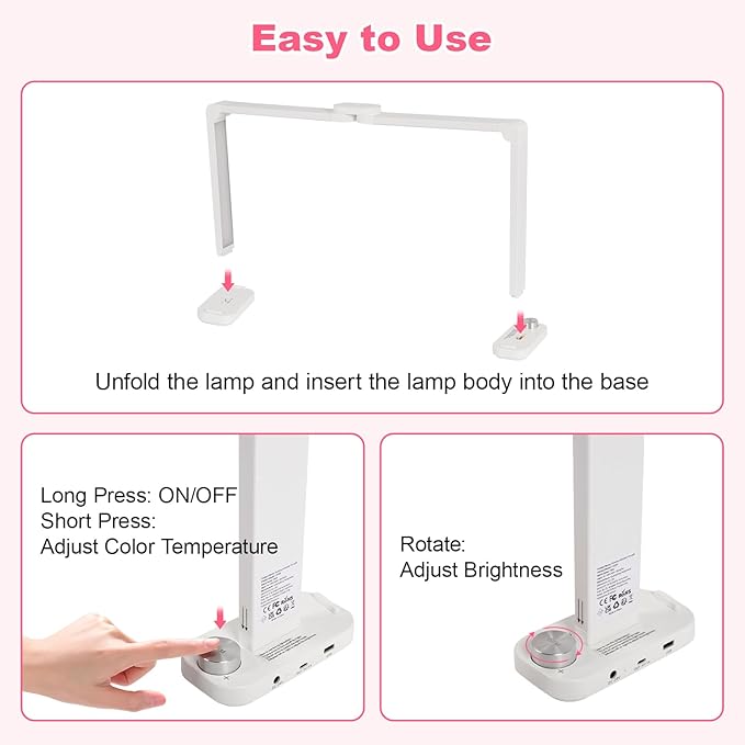 34in Half Moon Light for Nail Desk, Foldable LED Lamp with Phone Holder, Nail Art, Tattooing, Craft Making, Stepless Dimming, 3000-6000K Color Temperature Adjustment, 456 Light Beads, White