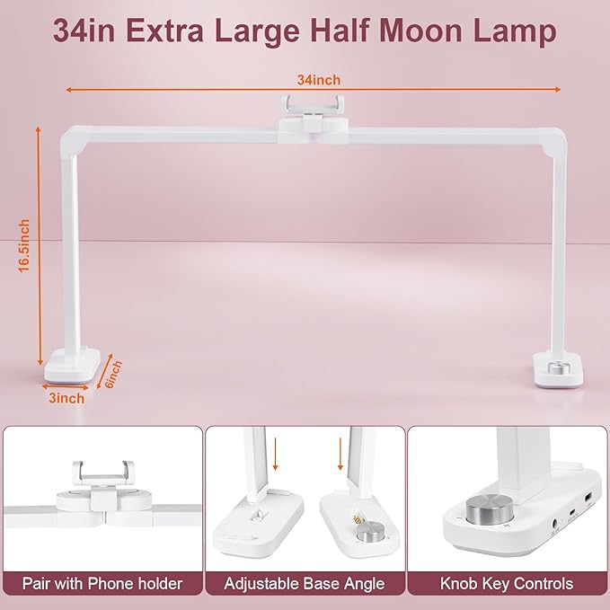 iVict Nail Desk Lamp, 34" Nails Tech Light with Phone Stand, 0-100% Adjustable Brightness, 3000K-6000K Color Temperature Led Desk lamp for Nail, Tattoos, Eyebrows, Beauty