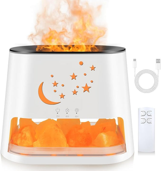 260ml Essential Oil Diffuser & Himalayan Salt Lamp with Remote Control, 8 LED Colors, Timer & Auto-Off Cool Mist Humidifier for Home,Offce,Bedroom (White)