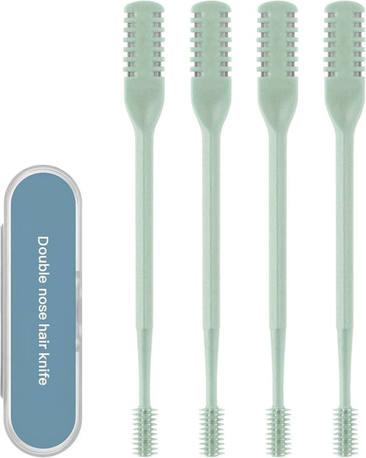 4Pcs 2-in-1 Nasal Hair Cutter, Double Sided Nose Hair Trimmer, 360° Nostril Hair Remover Tool, Manual Nose Knife with Soft Cleaning Brush for Men Women(Green)