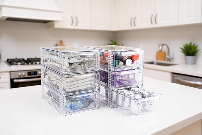 2 Pack Clear Stackable Storage Drawers, 3.95" H Easily Assemble Acrylic Organizer Bins - Multi-Use for Make up, Closet, Pantry, Bathroom, Medicine, Kitchen Cabinet & Undersink Organization