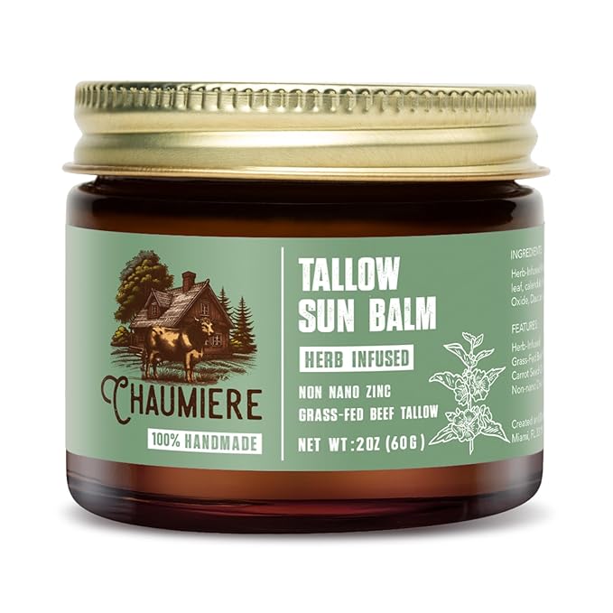 Tallow Sunscreen SPF 50 – Herb-Infused Balm with Non-Nano Zinc, Carrot Seed Oil & Grass-Fed Tallow – Natural Face & Body Moisturizer, Eye-Safe, Reef Safe, Organic Ingredients, Made in USA – 2.5oz