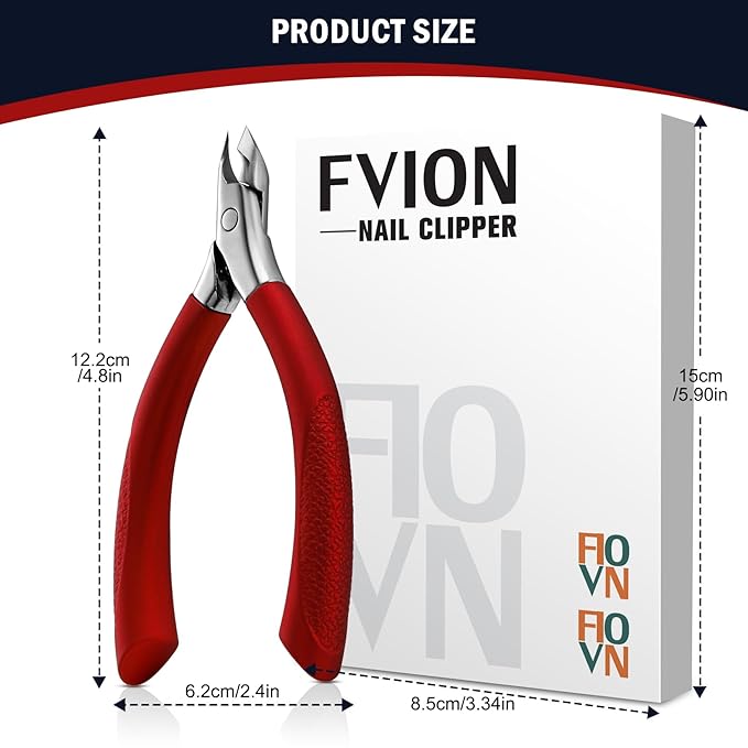 FVION Cuticle Trimmer – Professional Cuticle Nippers, Rubber Coated Handle Manicure Tools – Stainless Steel Cuticle Cutter for Nails (5mm), Red
