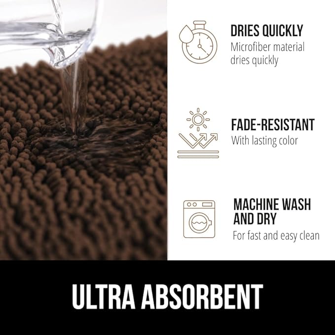 GORILLA GRIP Plush Absorbent Shaggy Chenille Bath Rug Mat for Oval Toilet Base with Rubber Backing, Machine Washable Rugs, Soft Microfiber Contour Mats for Toilets, Bathroom Decor, Brown