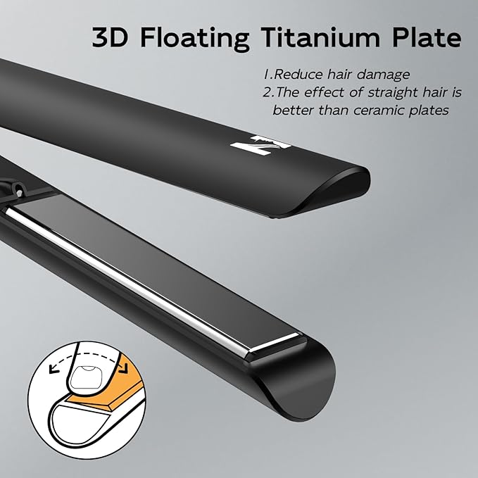 Nicebay 1” Titanium Flat Iron, Fast Heating Hair Straightener & Curler,with 5 Temp Settings, Negative Ion Technology,Travel-Friendly, Smooth Salon Design