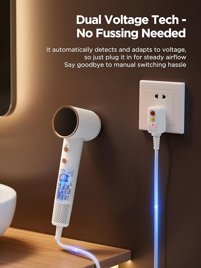 PLAVOGUE Dual Voltage Travel Hair Dryer with Diffuser, High-Speed Ionic Blow Dryer for Women, Fast Drying, Low Noise, Lightweight, No Heat Damage, European Travel 110V-120V/220V-240V