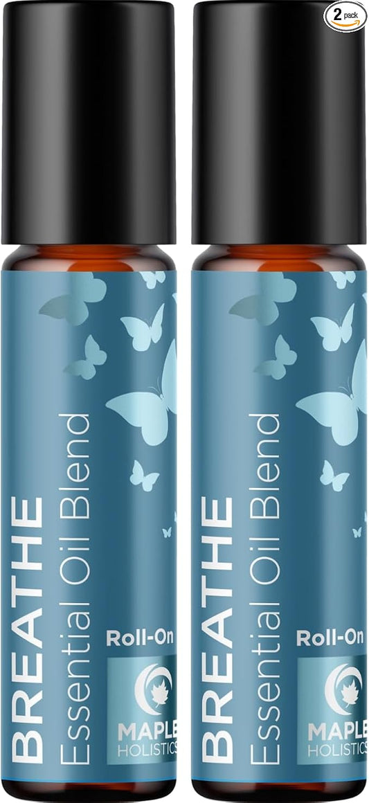 Breathe Essential Oil Roll On - Aromatherapy Essential Oil Roller with Invigorating Essential Oils - Refreshing Essential Oil Blend with Eucalyptus Peppermint Spearmint & Tea Tree Oils (2 Pack)