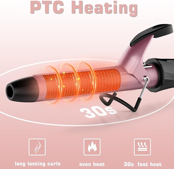 1 Inch Curling Iron, Dual Voltage Hair Curling Iron Heat up to 450°F, Professiona Curling Wand Ceramic Tourmaline(Rose Gold)