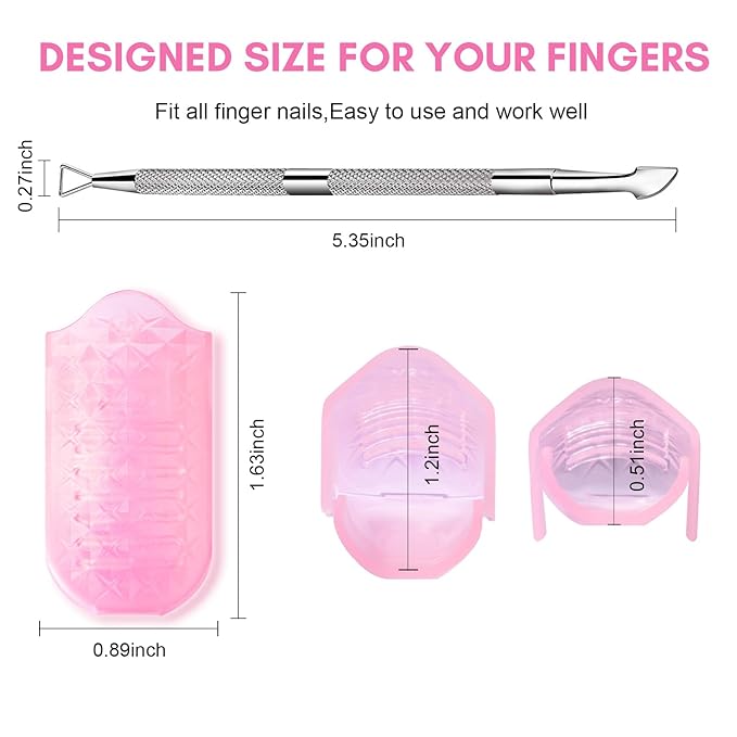 Makartt Nail Polish Remover Tools Kit 10 Pcs, Soak Off Cap Clips, with Double-Ended Cuticle Pusher for UV Gel Polish Removal, Acrylic Art Manicure Accessories, Pink