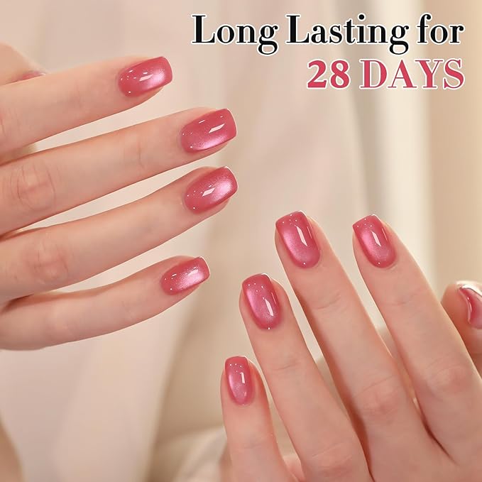 Double Rhythm 0.5 OZ Cat Eye Gel Polish with Magnet 15ML Holographic Glitter Shimmer Translucent Jelly Color Magnetic Nail Polish Salon DIY at Home (Red Pink-MC1207)