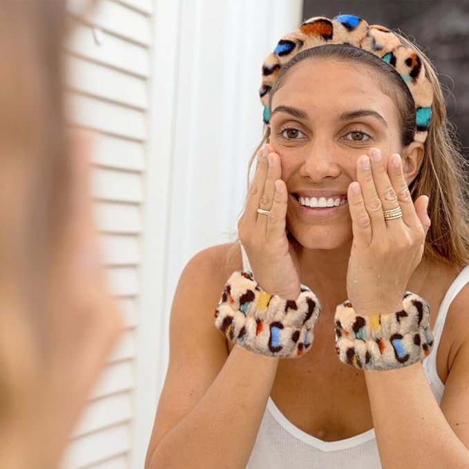 Spa Headbands for Washing Face Wristband Set Sponge Makeup Skincare Headband Wrist Towels Bubble Soft Terry Towel Cloth Hairband for Women Puffy Headwear Non Slip Thick Thin Hair Headwear