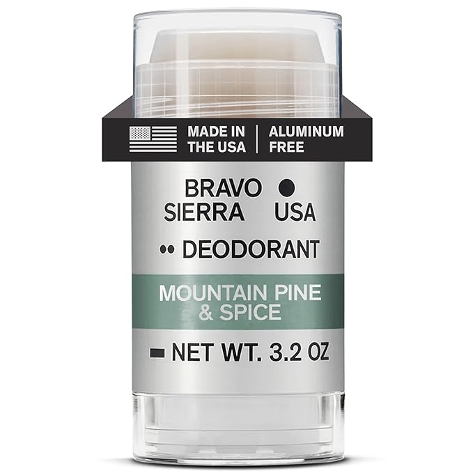 Aluminum-Free Deodorant for Men by Bravo Sierra, 1-Pack - Contains Natural Ingredients - Long Lasting All-Day Odor & Sweat Protection - Mountain Pine & Spice, 3.2 oz - Paraben & Cruelty-Free, Vegan