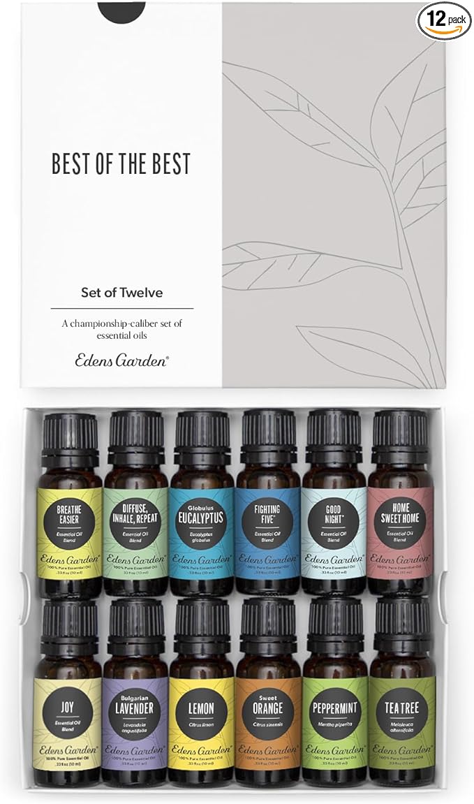 Edens Garden Essential Oils Best of The Best 12 Set – 100% Pure Therapeutic Grade: Lavender, Peppermint, Lemon, Orange, Tea Tree & More for Home Diffusers & Skin – Undiluted & Natural, 10 ml/ 12 Pack