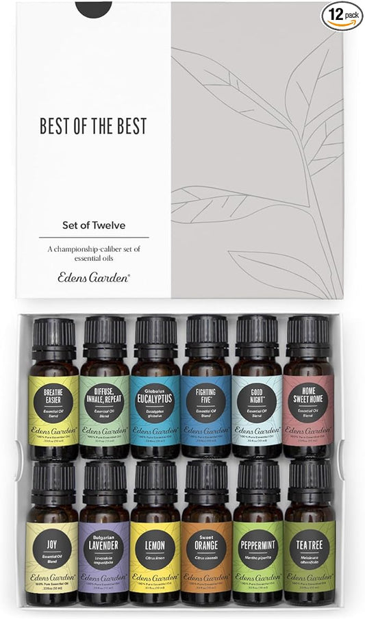 Edens Garden Essential Oils Best of The Best 12 Set – 100% Pure Therapeutic Grade: Lavender, Peppermint, Lemon, Orange, Tea Tree & More for Home Diffusers & Skin – Undiluted & Natural, 10 ml/ 12 Pack