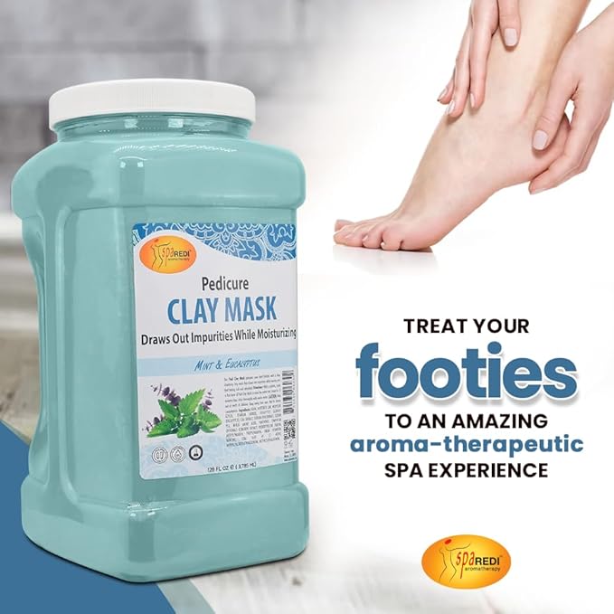 SPA REDI - Clay Mask, Mint and Eucalyptus,128 Oz - Pedicure and Body Deep Cleansing, Skin Pore Purifying, Detoxifying and Hydrating