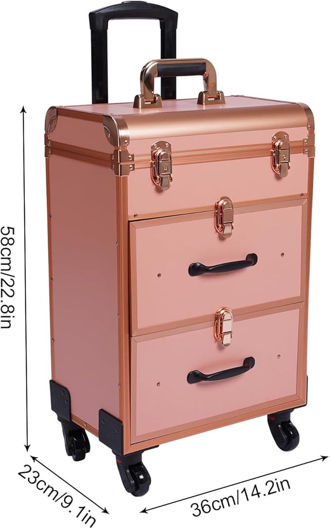 Cosmetic Train Case,Makeup Organizer Travel Case with Multiple Compartments,Rolling Makeup Case,Professional Makeup Case with Wheels for Make-up Artists,110.23Lbs Load-Bearing