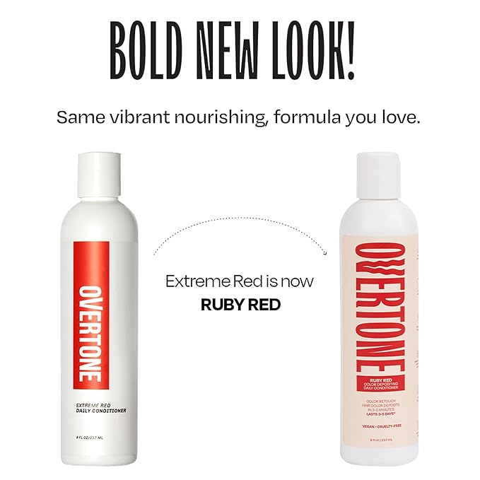 Overtone Daily Color Depositing Conditioner: 8oz Temporary Coloring Conditioner with Shea Butter & Coconut Oil, Refresh Color & Prevent Fading, Vegan & Cruelty-Free, Extreme Red is Ruby Red