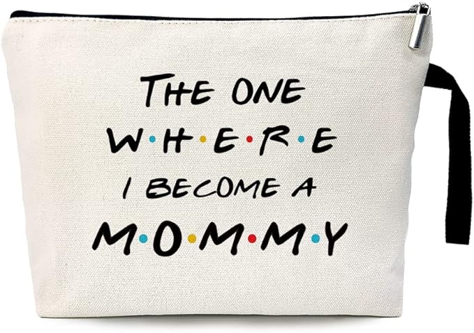 The One Where I Become a Mommy Funny New Mommy Cosmetic Bag, for Travel Toiletry Zipper Storage Pouch Makeup Bag, Baby Shower Presents, Congratulations Gifts for First Time Mom, Pregnancy Gifts